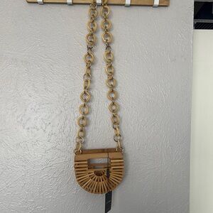JLUXLABEL Natural Bamboo Handbag with Chain